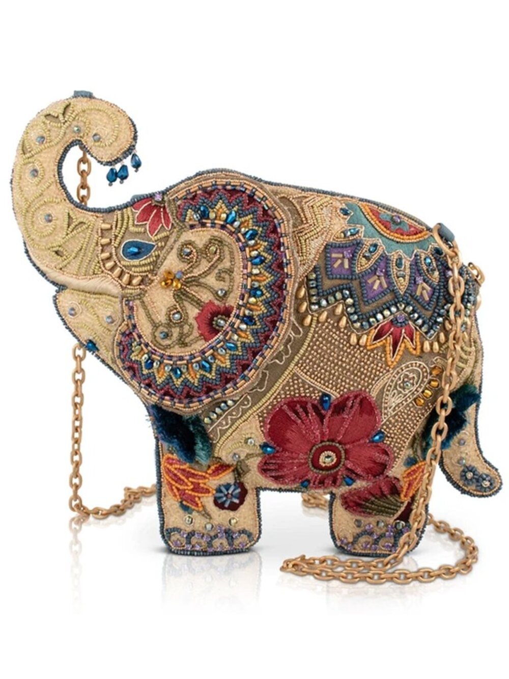 Mary Frances Boho Caravan Elephant Bead Crossbody Handbag Zip Bag Gold Purse NEW